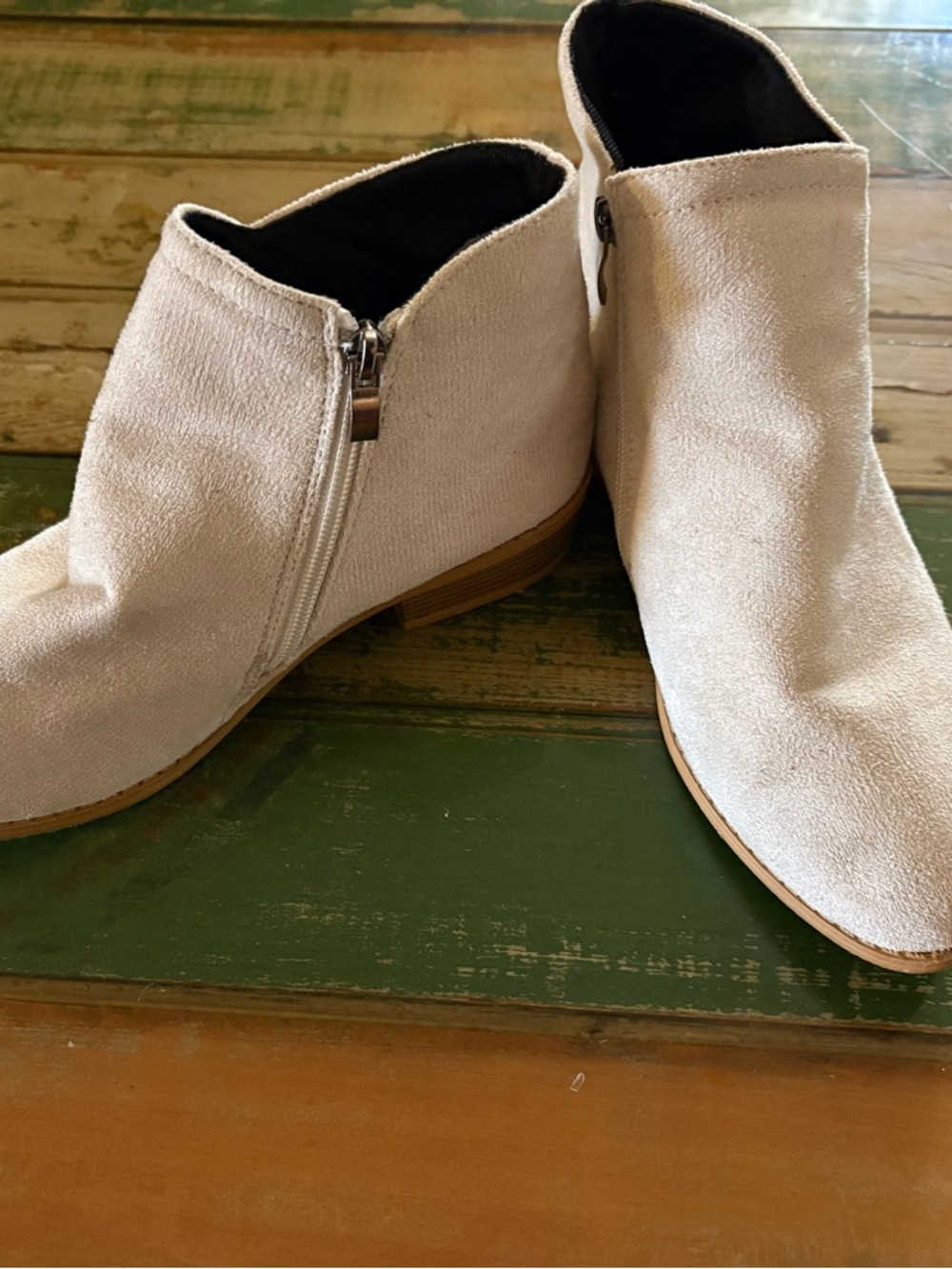 Women's Cream Suede Ankle Boots with Side Zip -Size 6 - Picture 3 of 3